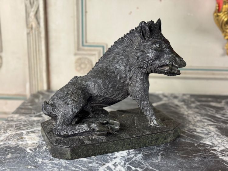 Il Porcelino Da Pietro Tacca, Scultura In Marmo Serpentino Verde, Italia Del XIX Secolo