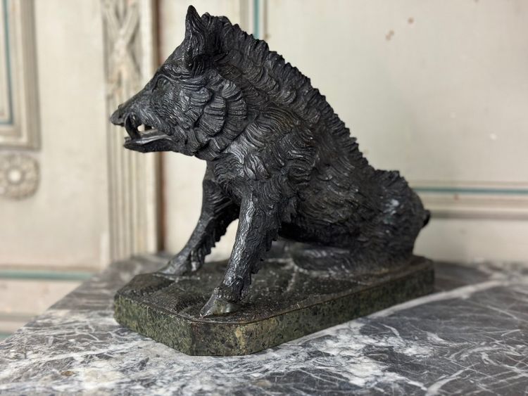 Il Porcelino Da Pietro Tacca, Scultura In Marmo Serpentino Verde, Italia Del XIX Secolo