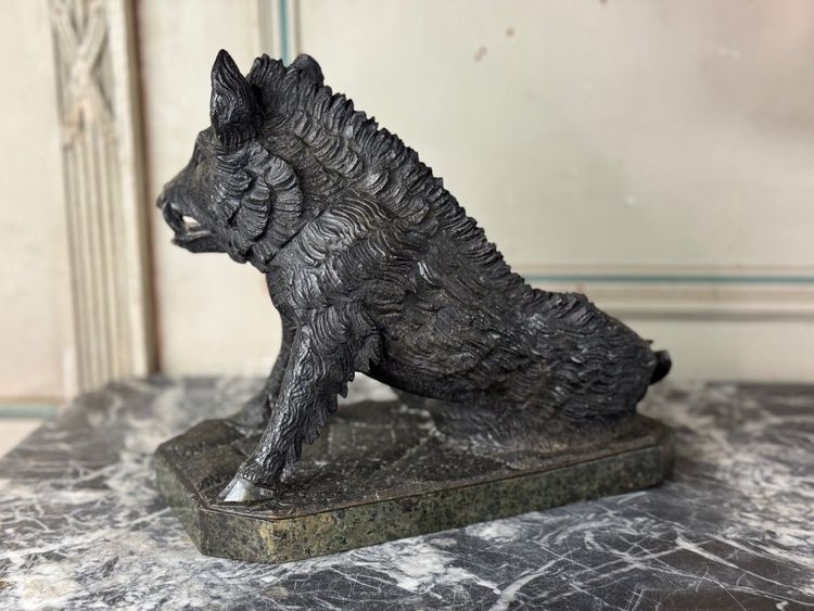 Il Porcelino Da Pietro Tacca, Scultura In Marmo Serpentino Verde, Italia Del XIX Secolo