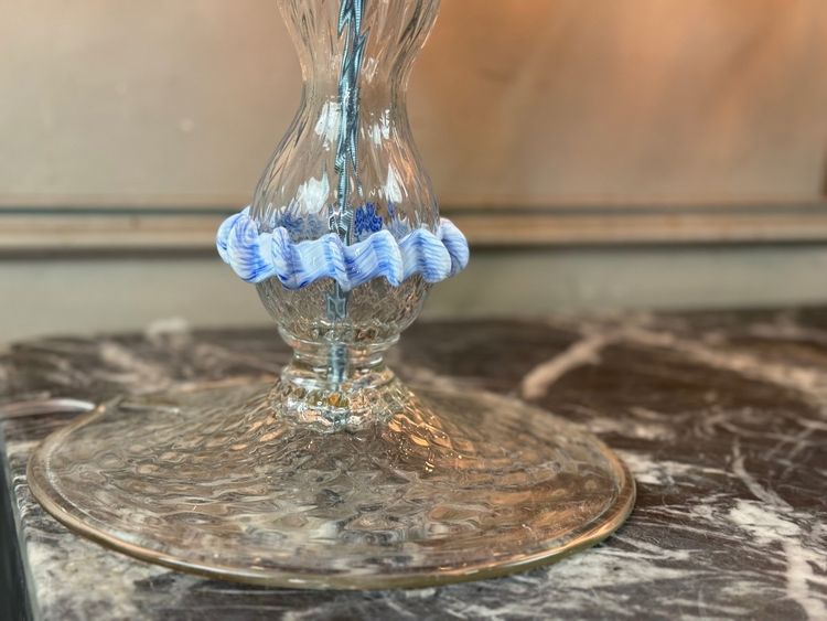 Coppia di lampadari veneziani in vetro di Murano trasparente e blu, circa 1950