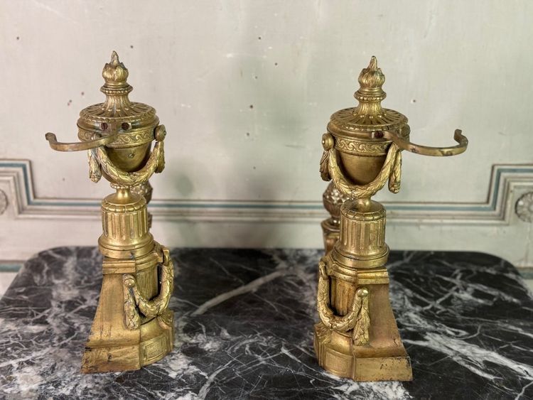 Pair of Louis XVI Style Gilt Bronze Andirons, 19th Century