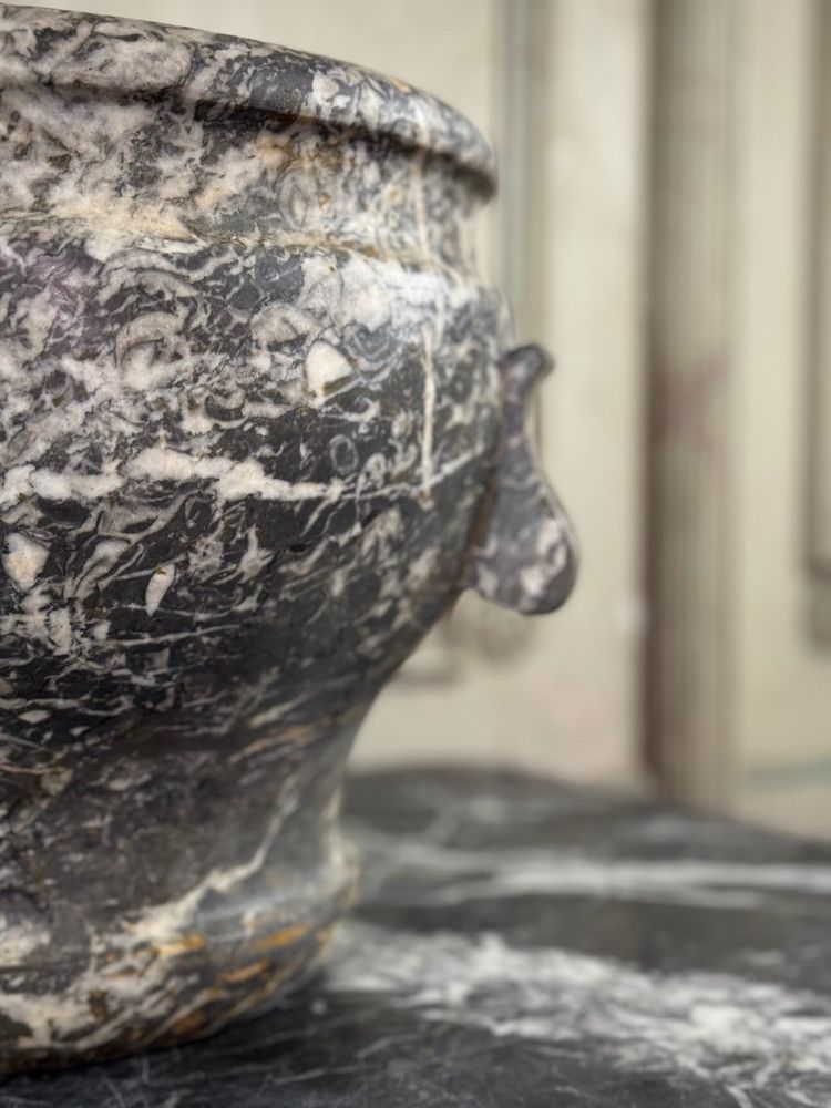Large Mortar in Grey Marble from the Ardennes, 18th Century