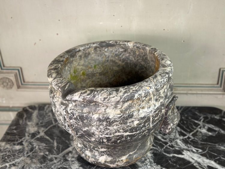 Large Mortar in Grey Marble from the Ardennes, 18th Century