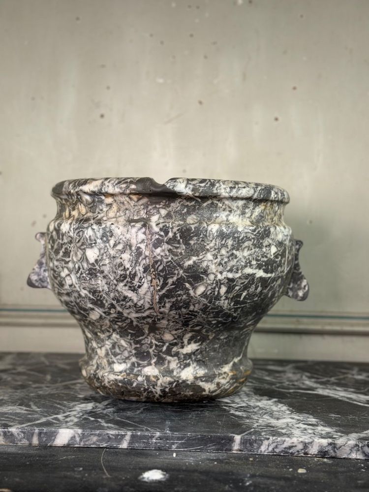 Large Mortar in Grey Marble from the Ardennes, 18th Century