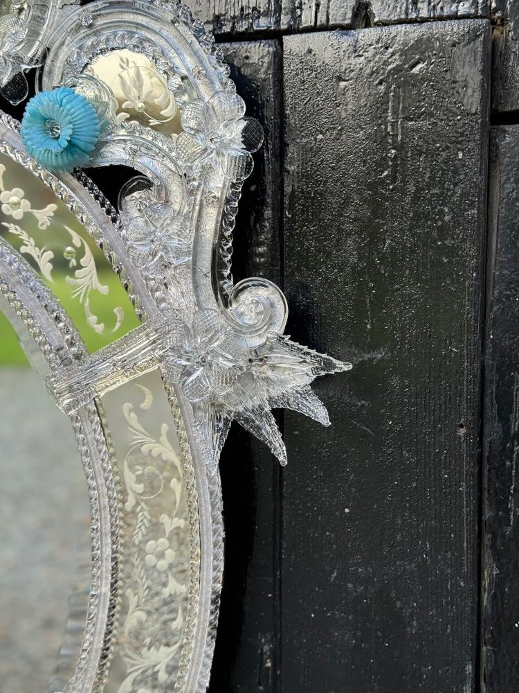 Venetian Mirror in Colorless and Blue Murano Glass