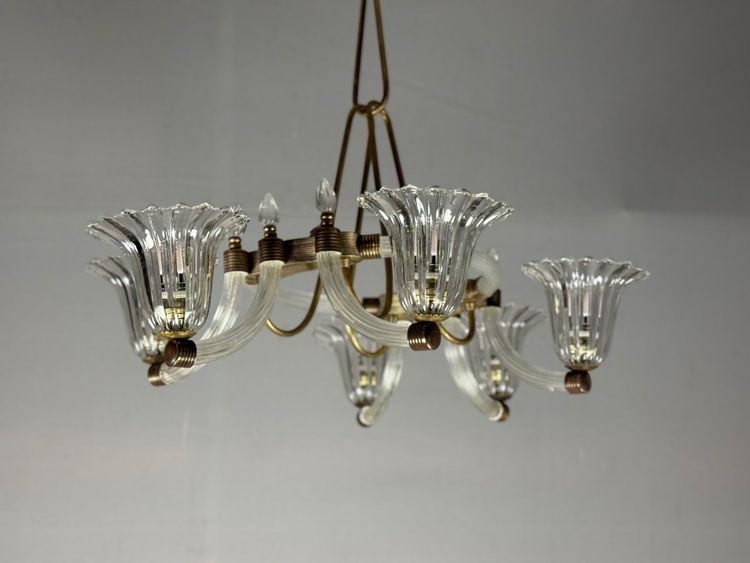 Venetian Murano Glass and Brass Chandelier Circa 1950