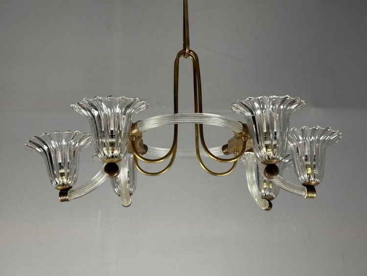 Venetian Murano Glass and Brass Chandelier Circa 1950
