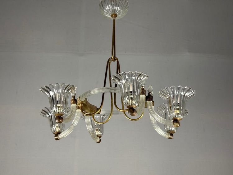 Venetian Murano Glass and Brass Chandelier Circa 1950