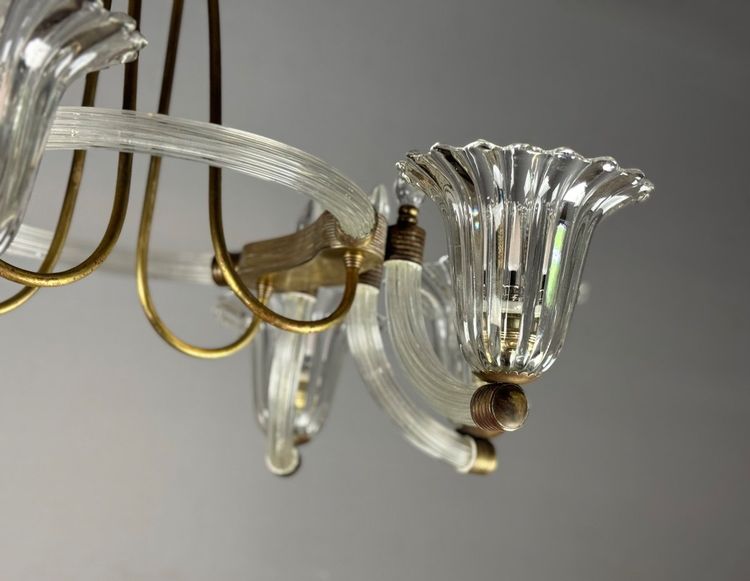 Venetian Murano Glass and Brass Chandelier Circa 1950
