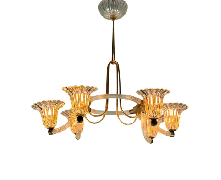 Venetian Murano Glass and Brass Chandelier Circa 1950