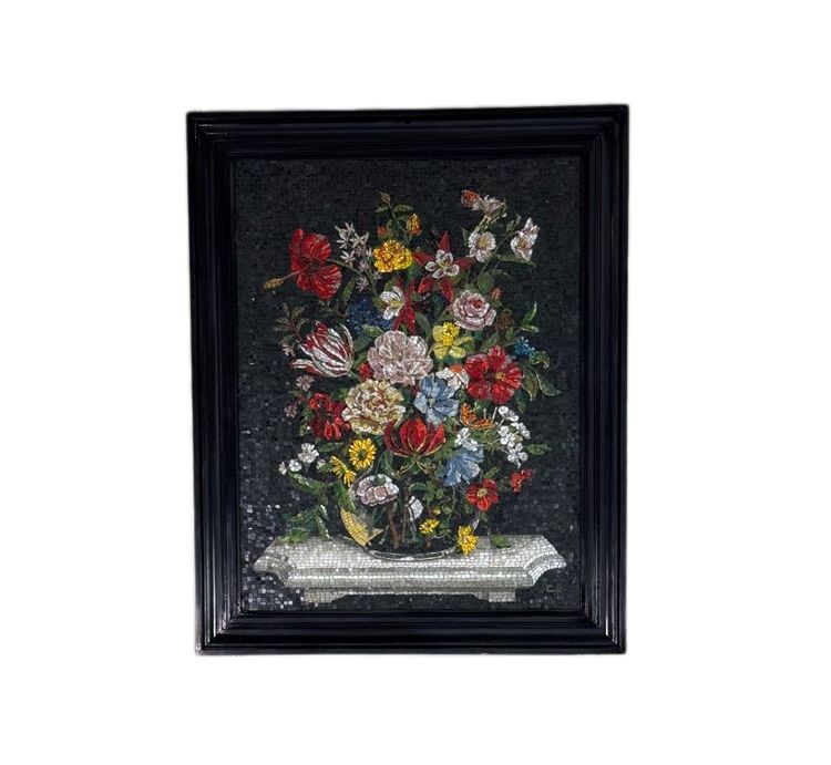 Stillleben mit Blumenstrauß, Glasmosaik, Monogramm Ch, um 1980