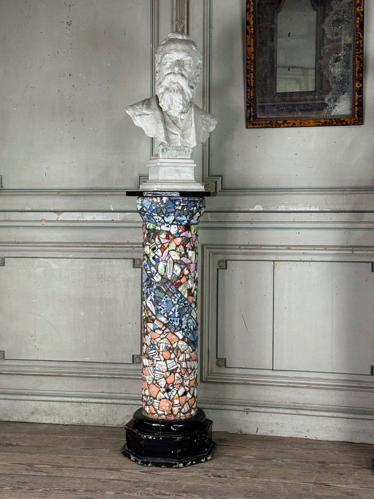 Pair of Columns Decorated with Fragments of Earthenware and Porcelain, Folk Art Circa 1900