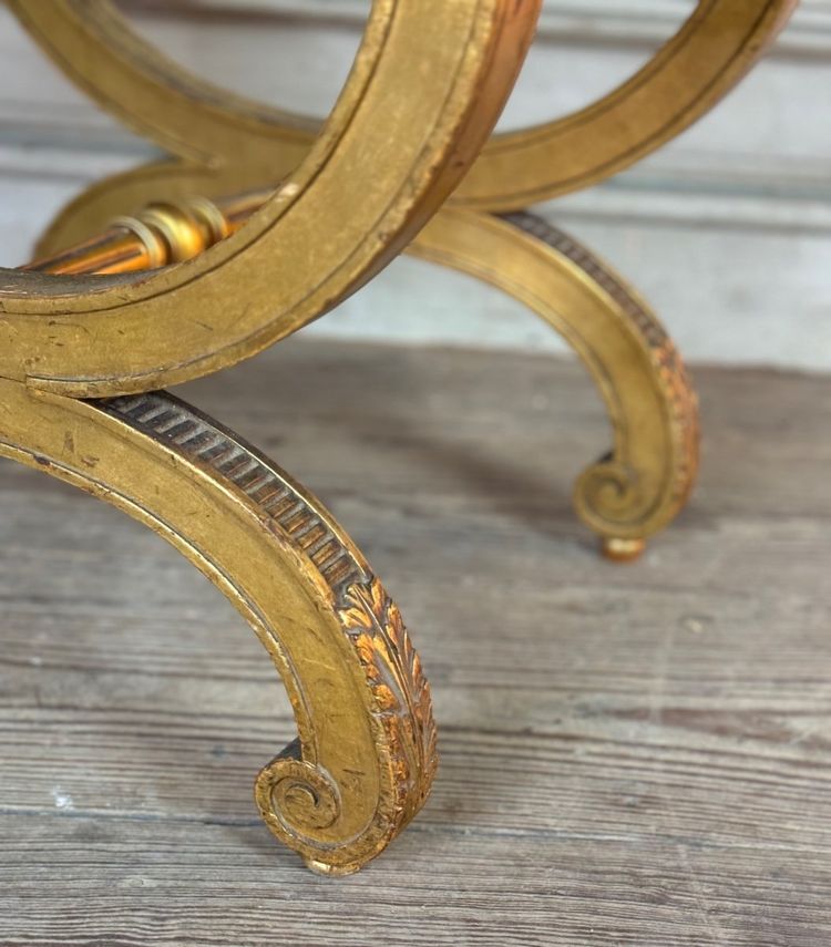 Louis XVI Style Carved and Gilded Wooden Stool Circa 1880