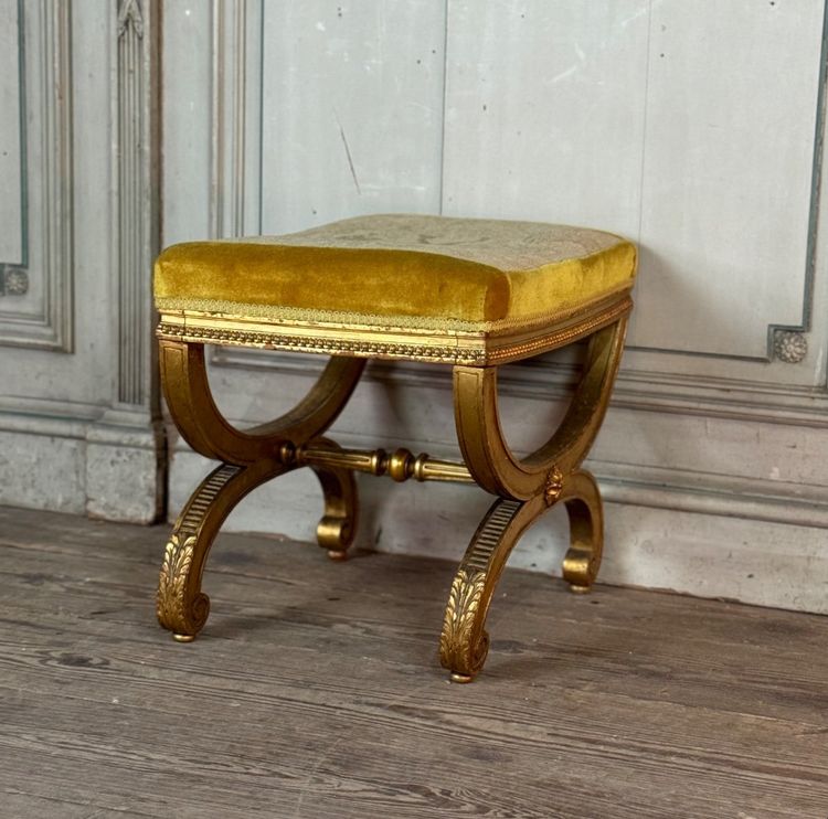 Louis XVI Style Carved and Gilded Wooden Stool Circa 1880