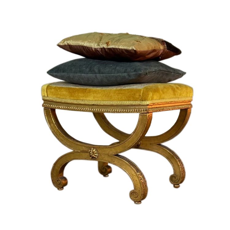Louis XVI Style Carved and Gilded Wooden Stool Circa 1880
