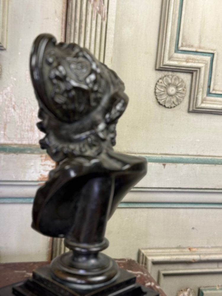 Bust of Ajax, Bronze with Black Patina on a Black Marble Base from Belgium, 19th Century