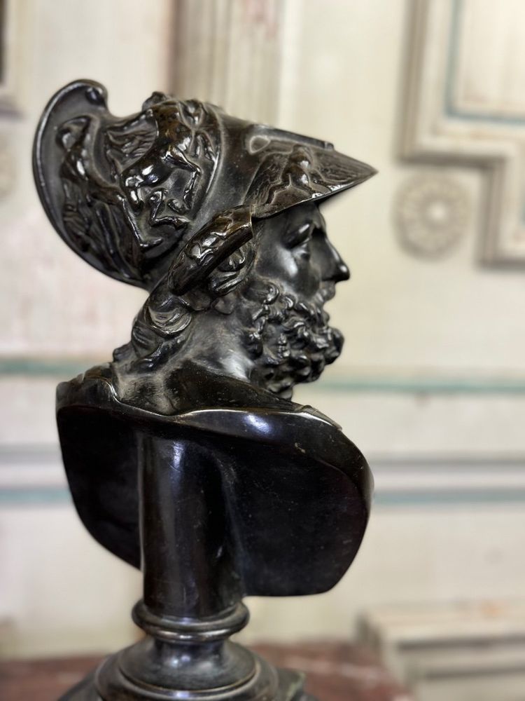 Bust of Ajax, Bronze with Black Patina on a Black Marble Base from Belgium, 19th Century