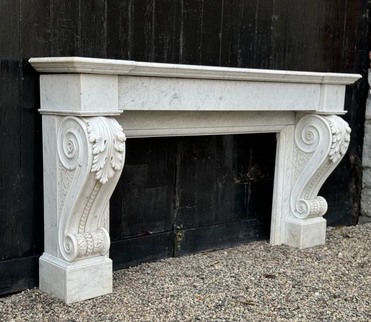 Charles X Style Fireplace in Carrara Marble, Circa 1880