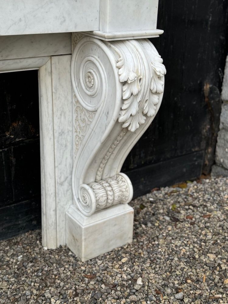 Charles X Style Fireplace in Carrara Marble, Circa 1880