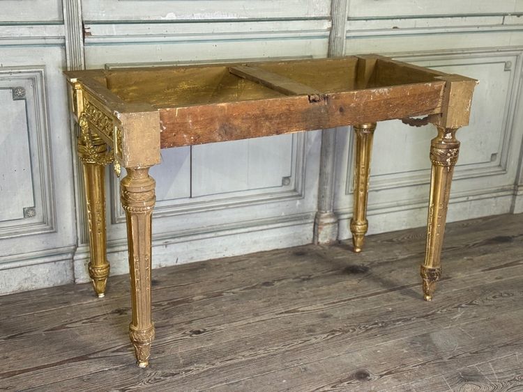 Console Louis XVI En Bois Doré, Marbre Gris Des Ardennes, XVIIIème Siècle