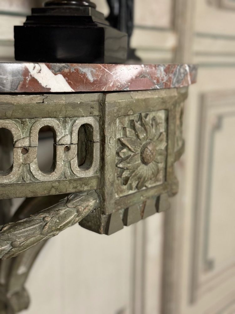 Console D’applique En Bois Sculpté, Patine En Camaïeu De Vert, XVIIIéme Siècle