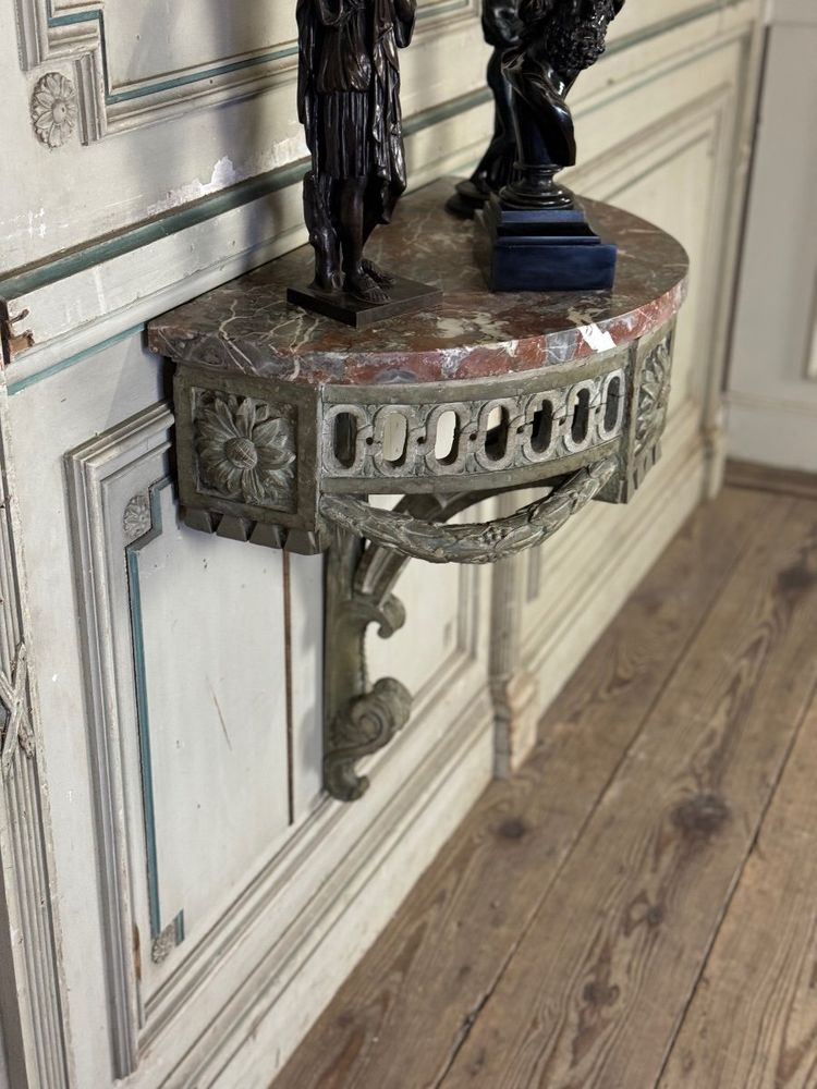Console D’applique En Bois Sculpté, Patine En Camaïeu De Vert, XVIIIéme Siècle