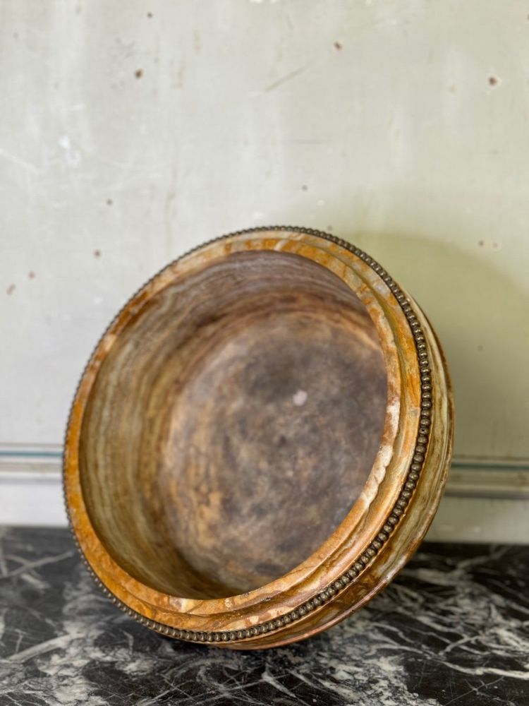 Onyx And Bronze Bead Deep Cut About 1900