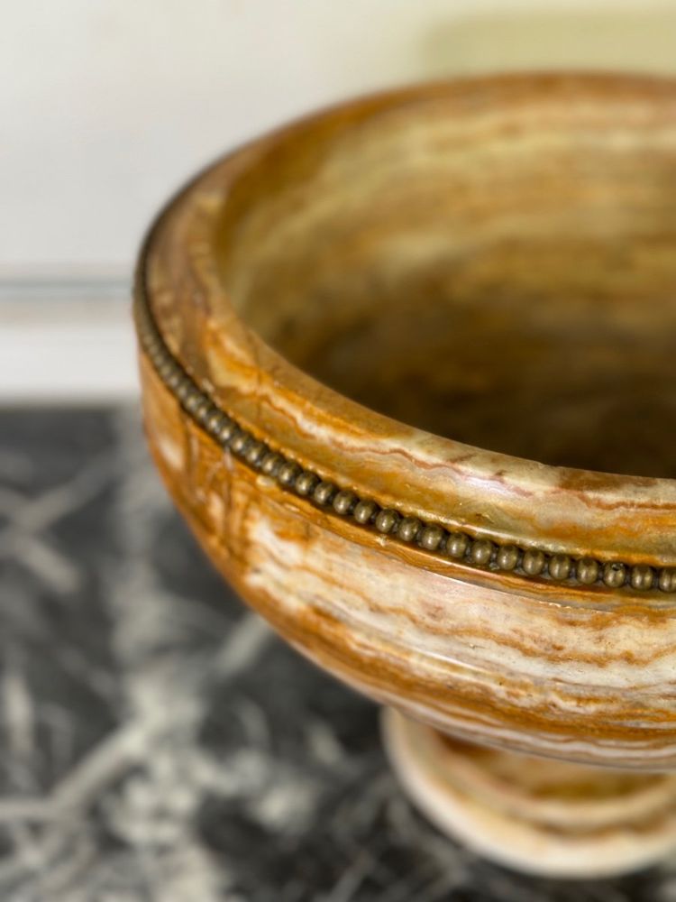 Onyx And Bronze Bead Deep Cut About 1900