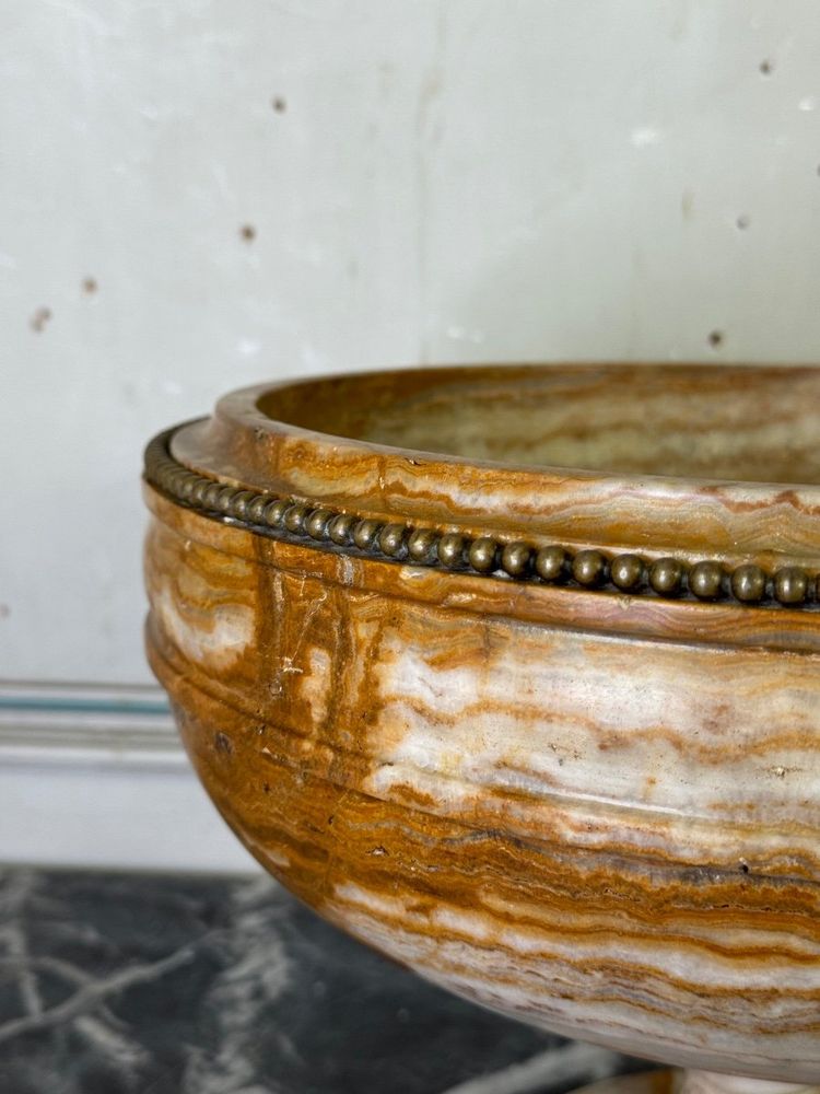 Onyx And Bronze Bead Deep Cut About 1900