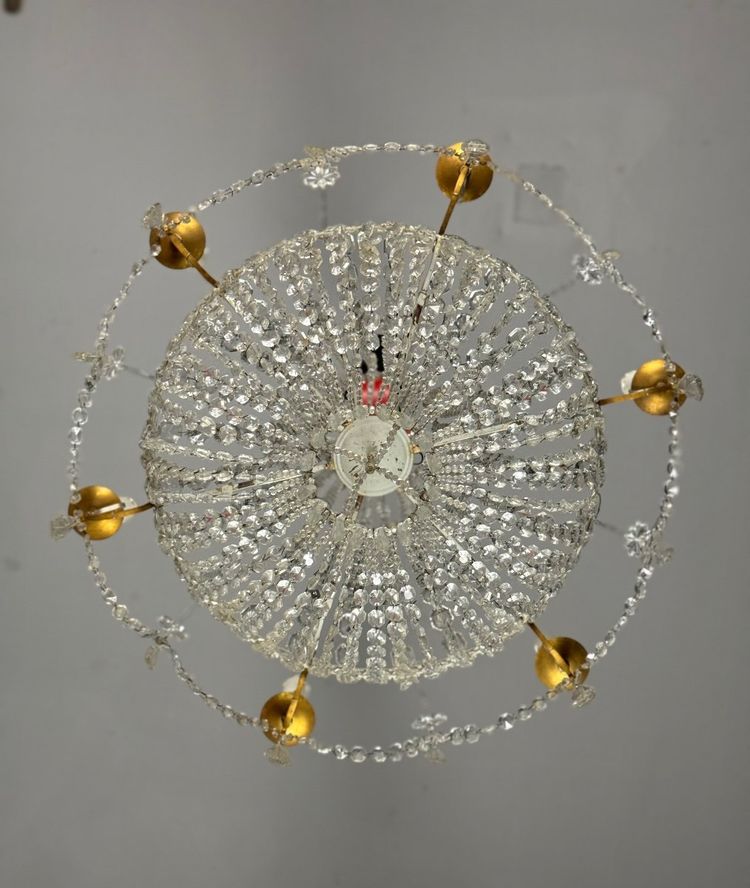 Kronleuchter Perlensack, geschliffene Kristalle Um 1900