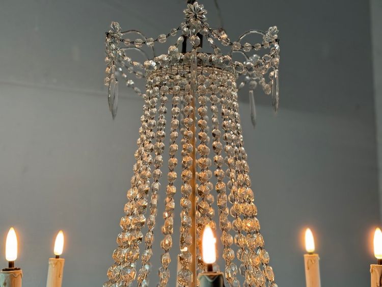 Kronleuchter Perlensack, geschliffene Kristalle Um 1900