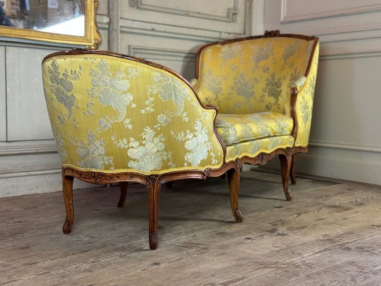 Duchesse En Bateau, Chaise Longue, Louis XV, Soierie Jaune, XVIIIème Siècle