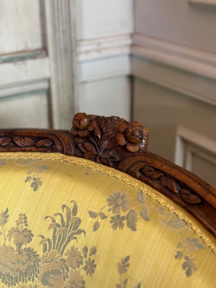 Duchesse En Bateau, Chaise Longue, Louis XV, Soierie Jaune, XVIIIème Siècle