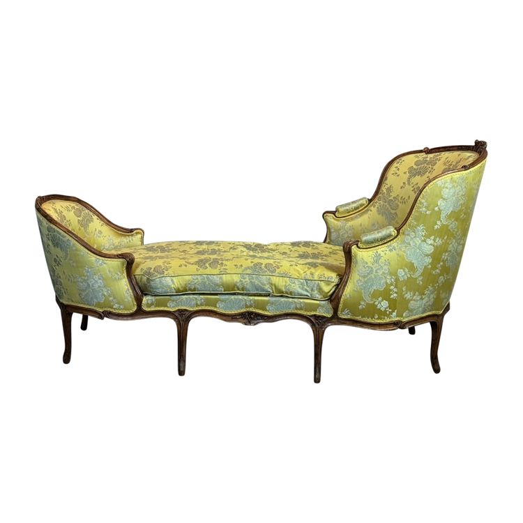 Duchesse En Bateau, Chaise Longue, Louis XV, Soierie Jaune, XVIIIème Siècle