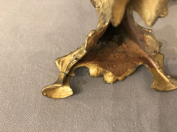 Paire de bougeoirs ancien en régule doré d'époque 19 ème 
