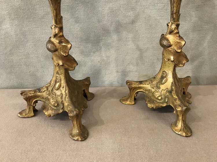 Paire de bougeoirs ancien en régule doré d'époque 19 ème 