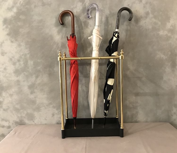 Porte parapluies ancien en laiton poli et vernis d'époque fin 19 ème 