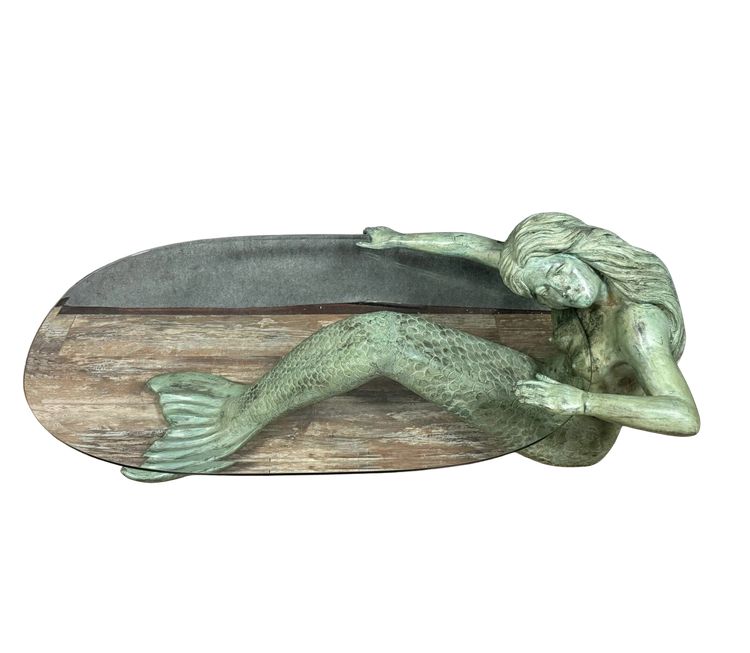 Couchtisch aus Bronze mit Meerjungfrauen-Motiv und grüner Patina, um 1970