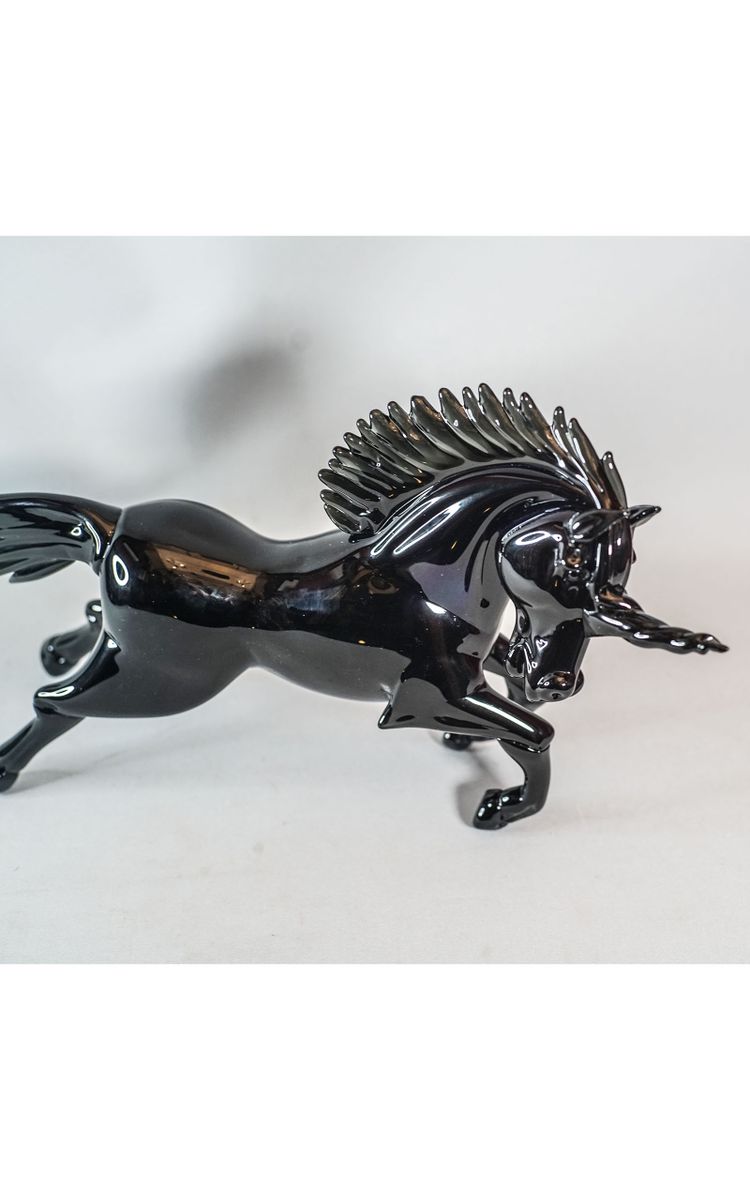 UNICORN MURANO CAMPANELLA GLASS, black crystal sculpture