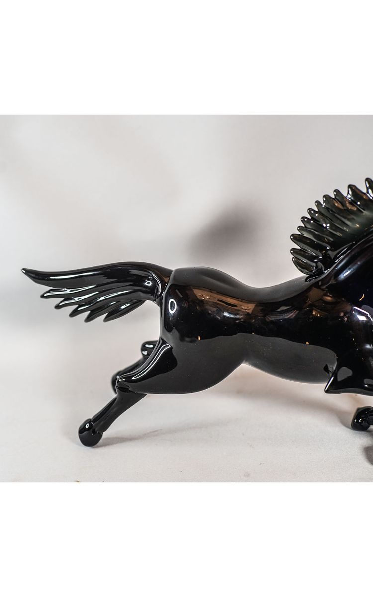 UNICORN MURANO CAMPANELLA GLASS, black crystal sculpture