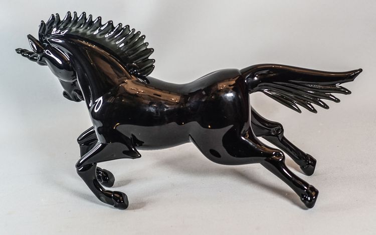 UNICORN MURANO CAMPANELLA GLASS, black crystal sculpture