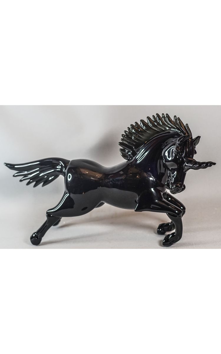 UNICORN MURANO CAMPANELLA GLASS, black crystal sculpture