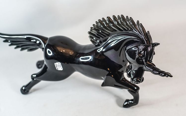 UNICORN MURANO CAMPANELLA GLASS, black crystal sculpture