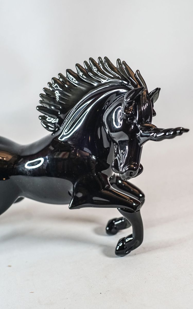 UNICORN MURANO CAMPANELLA GLASS, black crystal sculpture