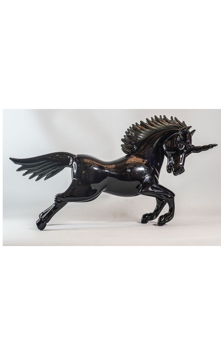 UNICORN MURANO CAMPANELLA GLASS, black crystal sculpture