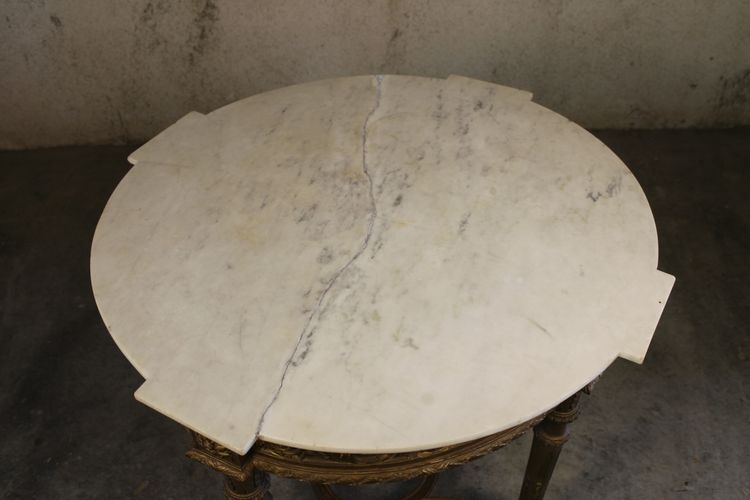 Table guéridon en bois sculpté doré de style Louis XVI époque 19ème
