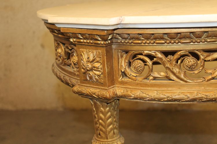 Table guéridon en bois sculpté doré de style Louis XVI époque 19ème