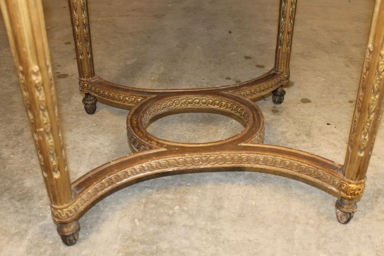 Table guéridon en bois sculpté doré de style Louis XVI époque 19ème