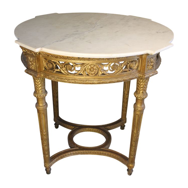 Table guéridon en bois sculpté doré de style Louis XVI époque 19ème