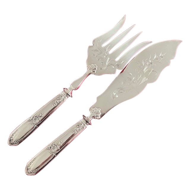 Set à servir le poisson de style Louis XV en argent massif et métal argenté d'époque fin XIXème